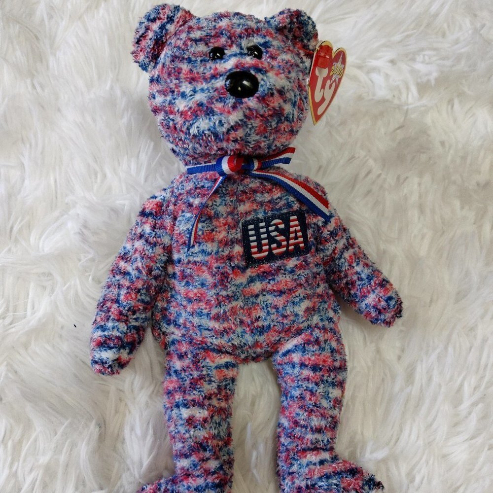NWT RARE Ty USA Bear Collectible 2000 Beanie Baby Red White Blue With Errors